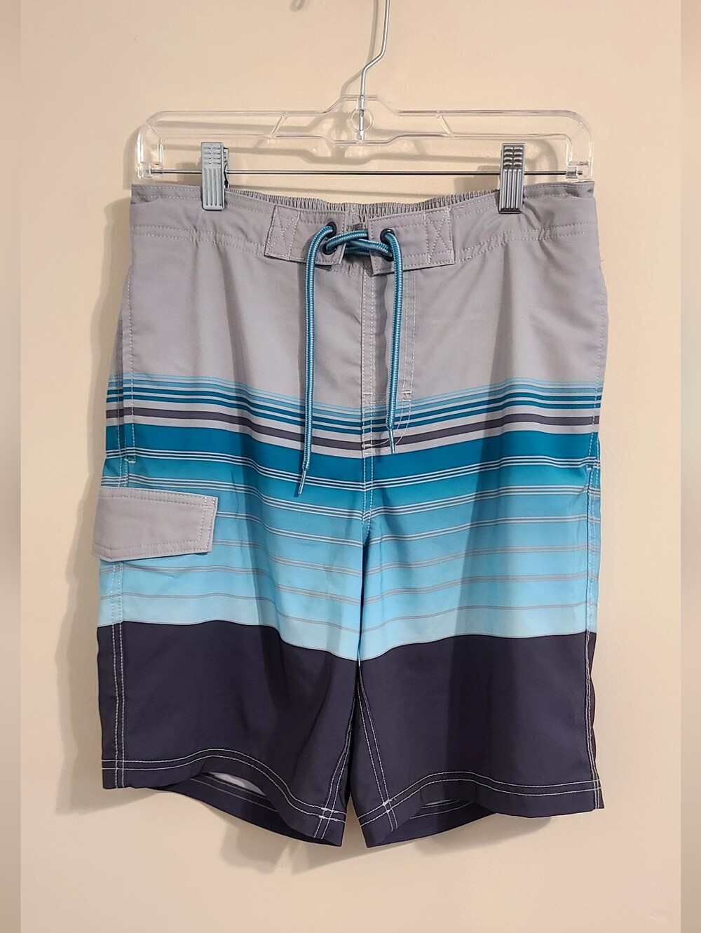 George Light Gray, Aqua & Navy Stripe Swim Shorts